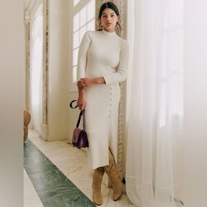 Sezane Harper Merino Wool Cotton Knit Dress - ECRU Size XS